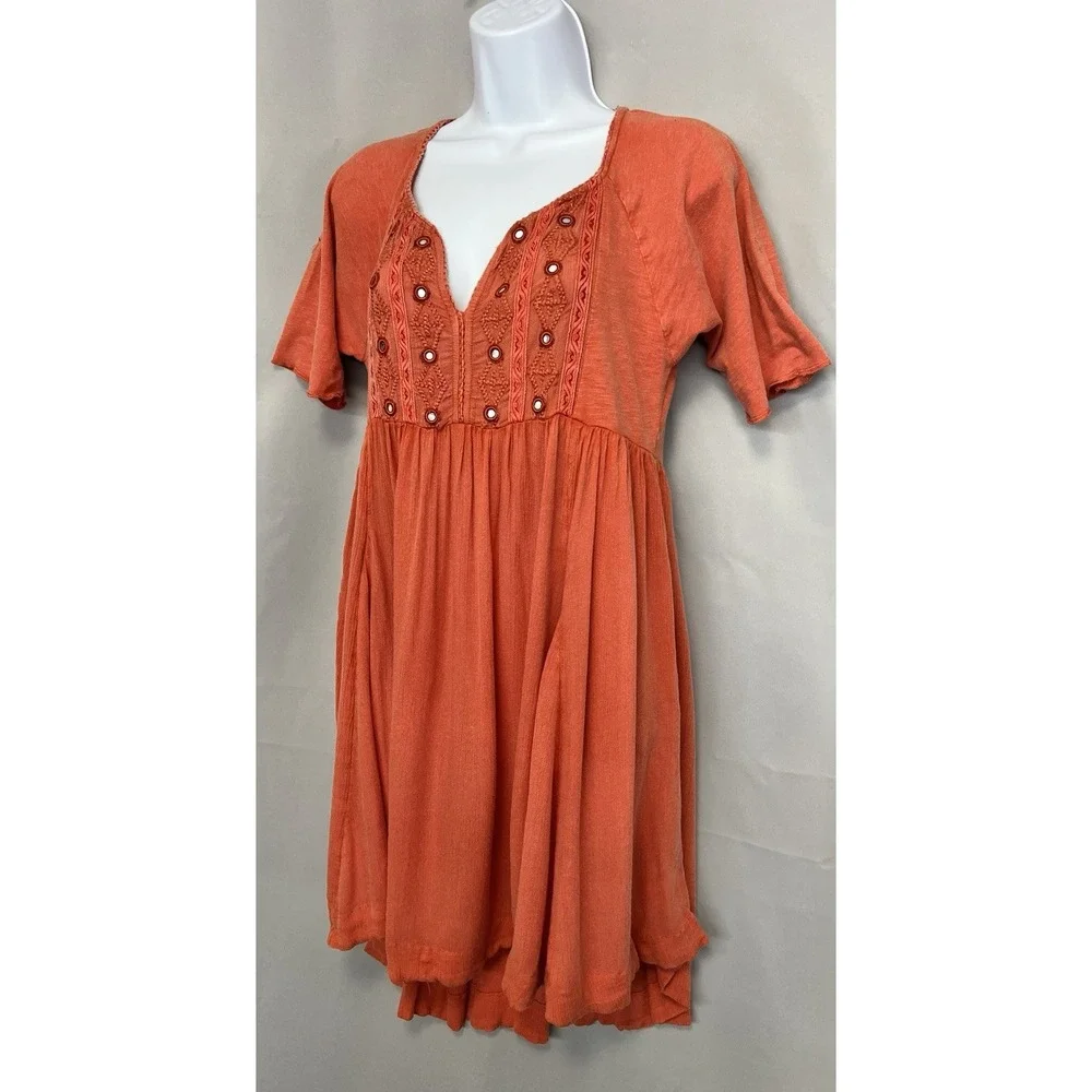 Free People Women's Embroidered Boho Dress Size XS 100%‎ Soft Indian Cotton